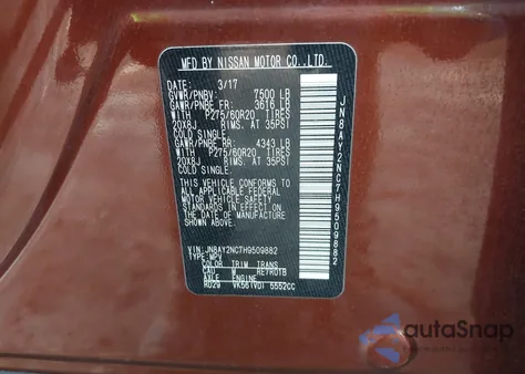 2017 Nissan Armada Platinum из США, поврежденный, VIN JN8AY2NC7H9509882